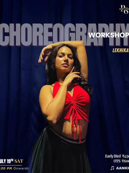 A poster for a choreography workshop with Lekhika. The dramatic lighting and pose capture the intense and expressive mood of the class.