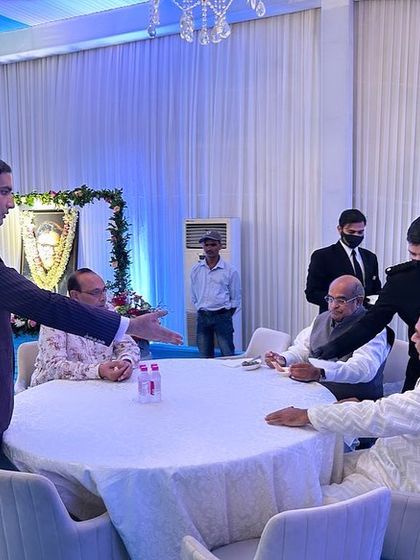 Overseeing the service for our distinguished guests, including Shri Sudhanshu Mittal, Spokesperson for the BJP. My presence on-site ensures everything runs to perfection.