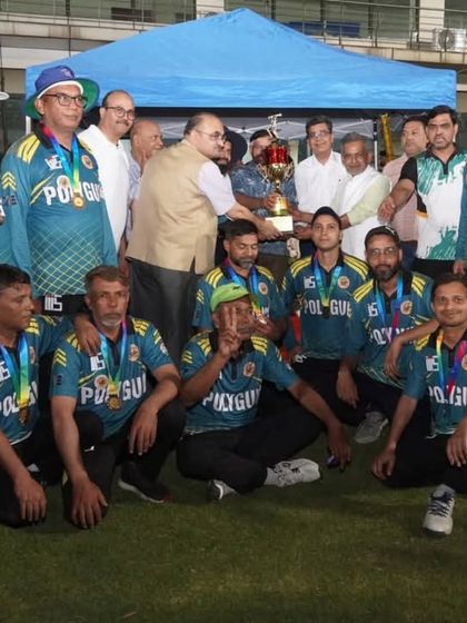 The runner-up team of the JPL-2025 receives their trophy. Recognizing the efforts of all teams is crucial to maintaining a positive and competitive spirit in our staff leagues.