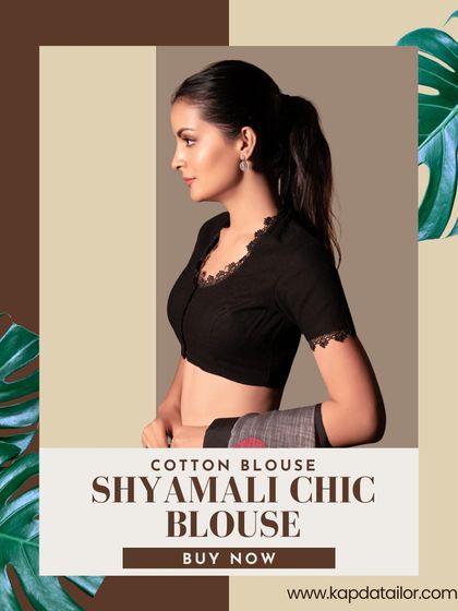 Another summer sale graphic, this time featuring our Shyamali Chic black cotton blouse with lace trim.