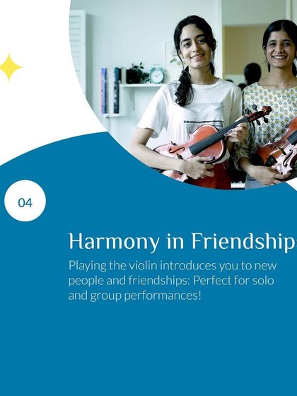 Music creates harmony in friendships. Playing the violin in our group classes introduces you to new people and teaches teamwork, perfect for both solo and ensemble performances.