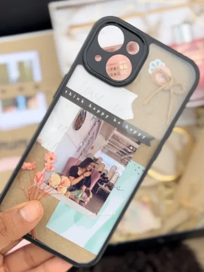 A detailed shot focusing on the aesthetic phone case within a gift box. This vintage inspired design is handmade by me using your photos to create a one of a kind accessory.
