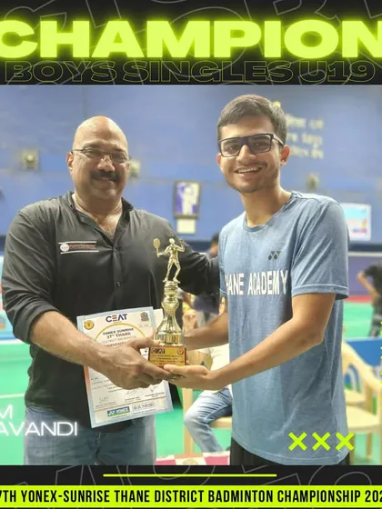 Om Gavandi, the Boys Singles U-19 champion at the Thane District Badminton Championship.