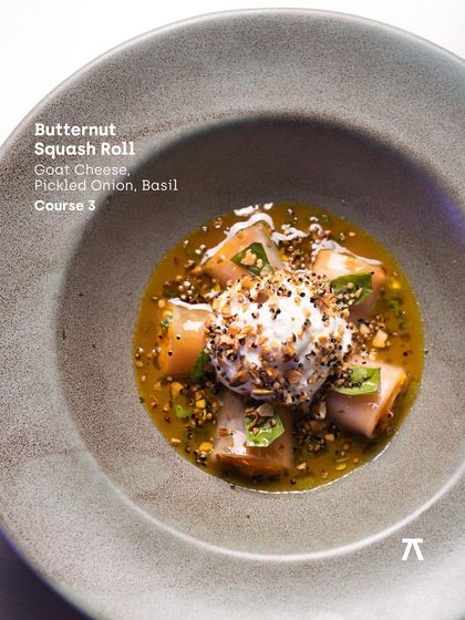 The Butternut Squash Roll with goat cheese and pickled onion from The Second House, Goa pop-up. A dish that perfectly balances sweet, tangy, and earthy flavors.