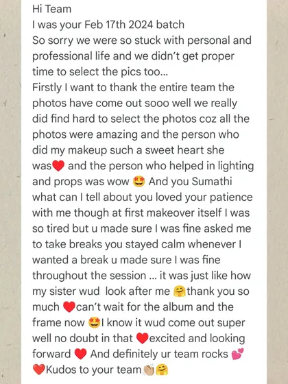 Your comfort and trust mean everything to me. This heartfelt message from a recent client reminds me why I love my work, ensuring every family feels cared for and at ease throughout their session.