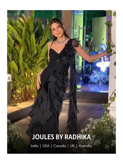 Kriti Sanon defines modern elegance in a black ruffled saree, perfectly complemented by our subtle yet striking mint-green choker and matching earrings.