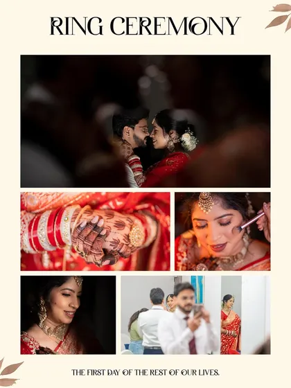A story of a ring ceremony told through a collage, from the bride getting ready to the intimate moment between the couple.