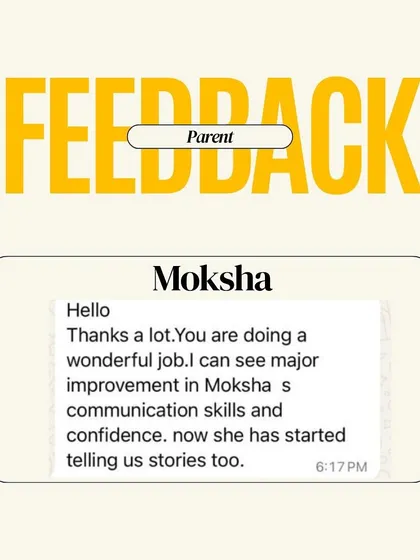 This parent notes the wonderful improvement in her child's confidence and communication, highlighting that she has even started telling stories at home.