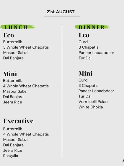Here is our Paryushan menu for 21st August. We offer a variety of dishes made from pulses and grains, like Masoor Sabzi and Paneer Labaabdaar, all following Jain traditions.