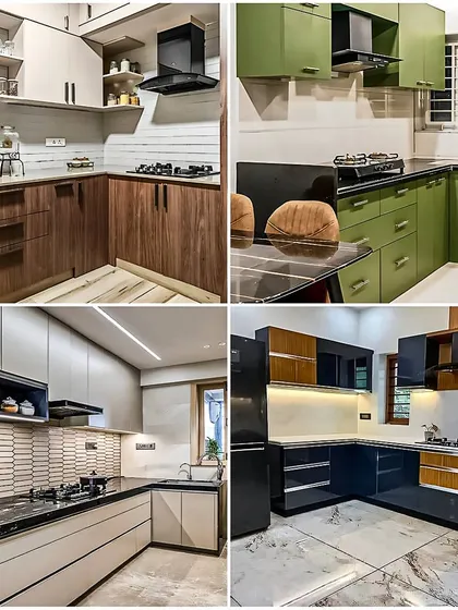 This collection shows the versatility of the L-shaped layout. You can see how I use different materials and colors, from rich wood grains and bold olive green to neutral tones, to tailor this practical kitchen design to fit any personal style.