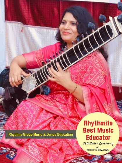 An elegant portrait of sitar educator Ms. Tilottama Suryavanshi, taken during our "Rhythmite Best Music Educator" felicitation ceremony.