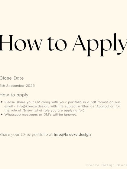 This "How to Apply" slide from Kreeze Design Studio in Mumbai provides clear instructions for applicants, ensuring a smooth process.