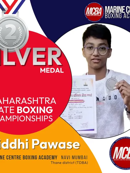 Official poster celebrating Riddhi Pawase's silver medal win at the state championships.