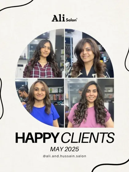 A collage of happy clients from May 2025, all glowing with their new hairstyles and big smiles.