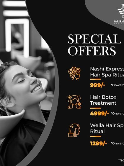 Treat yourself to one of our special hair spa rituals. We offer the Nashi Express Hair Spa, a full Hair Botox Treatment, or the Wella Hair Spa Ritual to rejuvenate your locks.