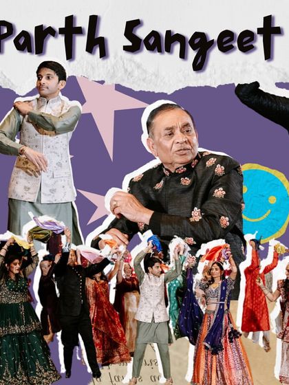 This collage captures the sheer scale and energy of Roshni and Parth's sangeet. From kids to adults, everyone participated in the 25 acts we choreographed for them virtually.