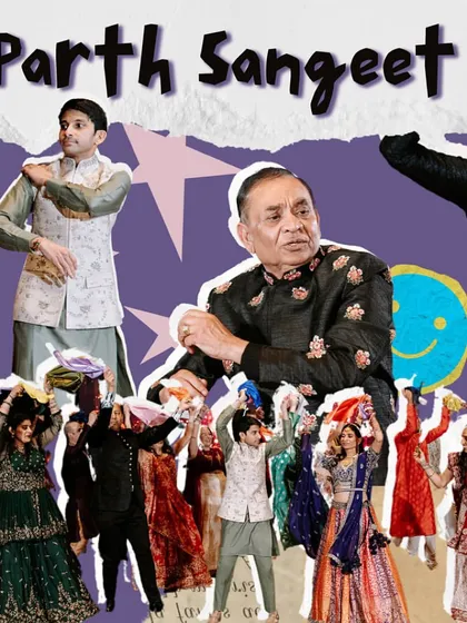 This collage captures the sheer scale and energy of Roshni and Parth's sangeet. From kids to adults, everyone participated in the 25 acts we choreographed for them virtually.
