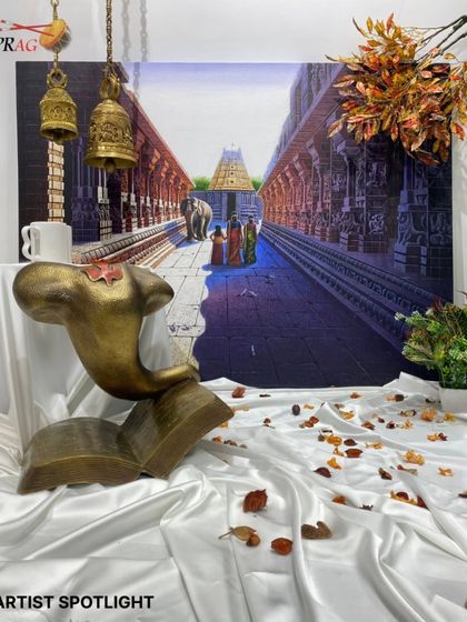 An artist spotlight on Pravin Pasare's 'Whispers of Hampi', a hyper-realistic painting of an ancient temple corridor.