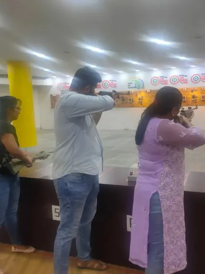 More action from a fun group outing. Our spacious range can comfortably accommodate groups for a shared recreational shooting experience.