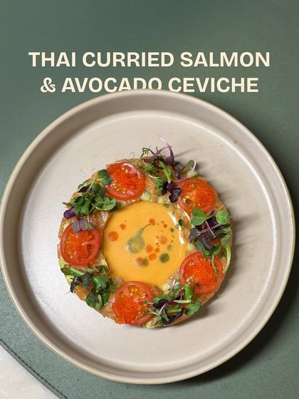 Our Thai Curried Salmon and Avocado Ceviche, a delightful and refreshing way to begin your meal at Plats.