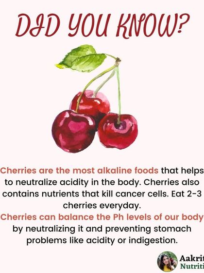 Cherries are one of the best alkaline foods you can eat. They help neutralize acidity in the body, which can prevent uncomfortable issues like acid reflux and indigestion. Eating just a few cherries can help balance your body's pH levels naturally.