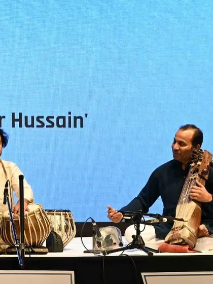 On stage with the wonderful Ustad Sabir Khan ji on Sarangi for the '3 Sur Aur 3 Taal' concert. The sarangi's voice is so close to the human voice, making it a soulful experience to accompany.