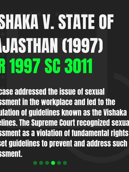 Landmark Case: Vishaka v. State of Rajasthan (1997). This case addressed workplace sexual harassment and led to the Vishaka Guidelines. The Supreme Court recognized sexual harassment as a violation of fundamental rights, setting a precedent for workplace safety.