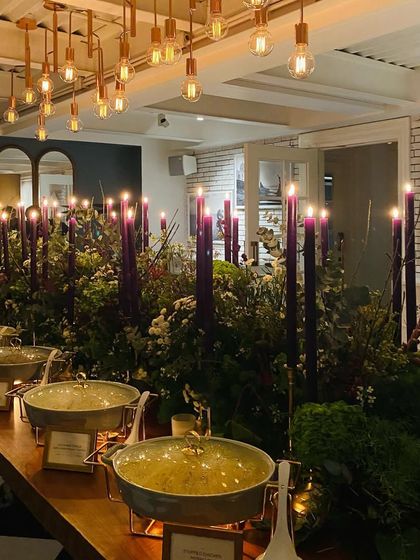 A full shot of the intimate soirée buffet, demonstrating how we can create a grand feel even in a smaller, more personal setting.