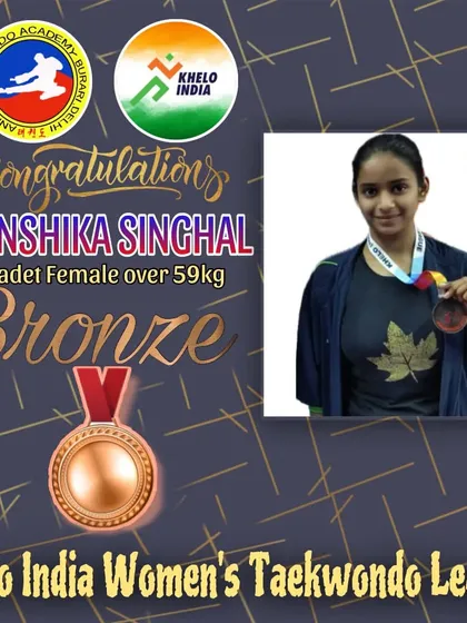 A proud moment for Vanshika Singhal, winning the bronze medal at the Khelo India Women's Taekwondo League in Lucknow. This qualified her for the next phase of the competition.