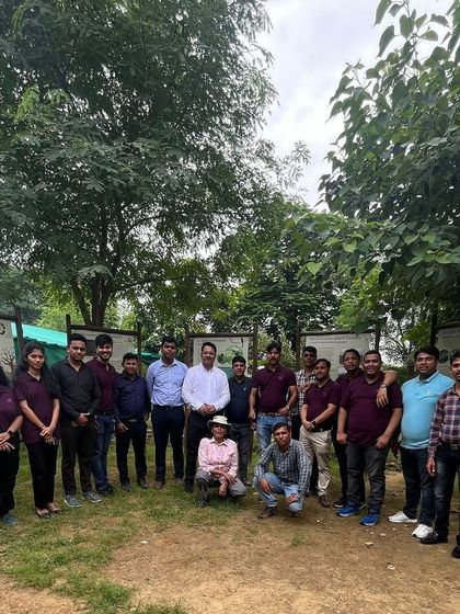 New team members from Valvoline Cummins pose for a group photo at our Aranya nursery after learning about the Aravali ecosystem.