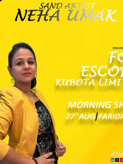 This poster announced my morning show for Escort Kubota Limited in Faridabad. I perform at all times of the day to fit my clients' schedules.