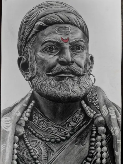 A powerful and detailed portrait of Chhatrapati Shivaji Maharaj.
