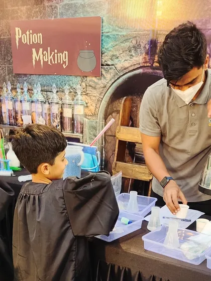 We can transform any space into a world of wonder. For this wizard-themed event, young scientists put on their robes to brew bubbling "potions," learning about chemical reactions in the most magical way possible.