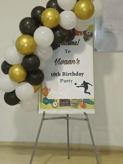 A personalized welcome sign for a football-themed 10th birthday party. This is a great way to greet guests and set the tone right from the entrance.
