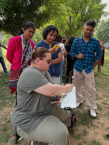 A demo in progress during the Urban Sketchers meet at Sunder Nursery. We had two wonderful artists share their techniques, and we learned so much.