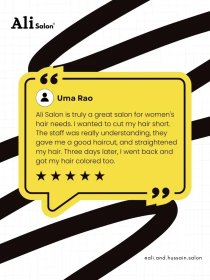 This client was so happy with her haircut and straightening that she came back three days later for color. This five-star review shows her complete satisfaction.