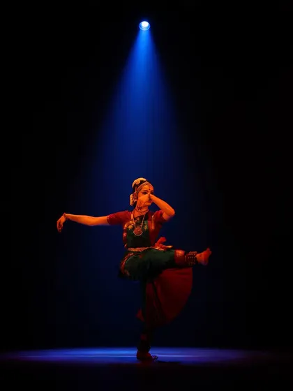 Another powerful pose from 'Viśvambhara'. This piece explores the cosmos within, and each movement is designed to convey a sense of expansion and connection to the universe.