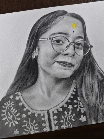 A paid commission of a woman wearing glasses. I take care to draw details like glasses and bindis with precision.