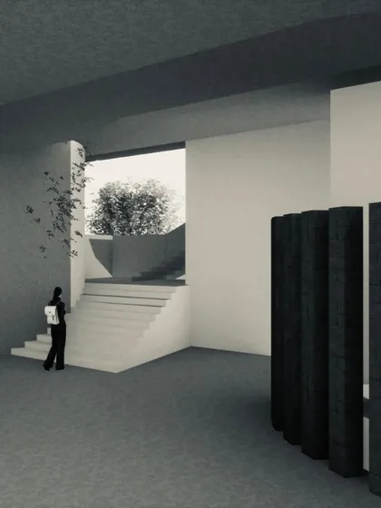 An interior render showing the flow of light and space in one of my architectural concepts. This background in design is the foundation for all my creative work.