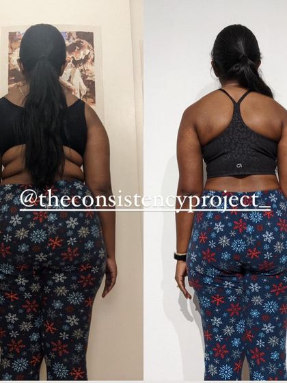 A back view of Aatreyi's transformation. Her progress was made possible by sticking to a feasible plan, learning to track food for flexibility, and communicating consistently during our weekly check-ins.