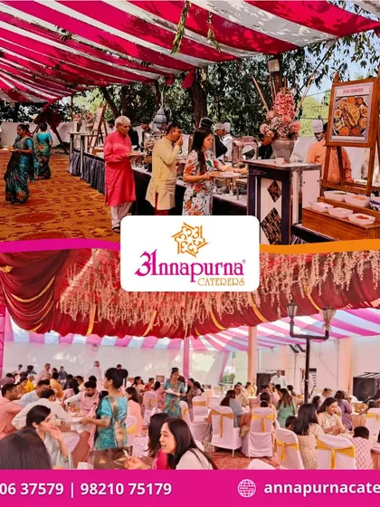 A vibrant outdoor wedding reception at Shangrila Resort. We set up long buffet lines under a colorful tent to serve guests efficiently in a festive atmosphere.