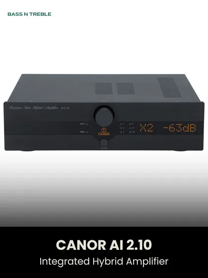 The Canor AI 2.10 Integrated Hybrid Amplifier combines a tube preamp stage with a solid-state power section, offering the best of both worlds: warmth and power.