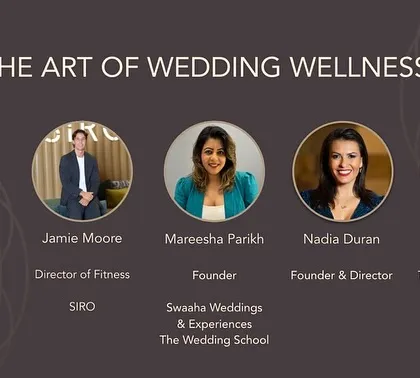The official speaker announcement for "The Art of Wedding Wellness" panel, listing me as a founder and expert in the field.