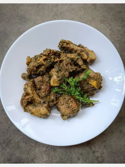 This is my Karnivore Bannur Mutton Fry. It took me fifteen months to perfect this recipe, which features tender chunks of lamb shoulder slow-cooked in its own fat with a coriander-rich naati masala.