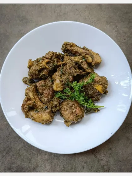 My signature Karnivore Bannur Mutton Fry, a dish I perfected over 15 months. It's made with fatty lamb shoulder and a naati coriander masala.
