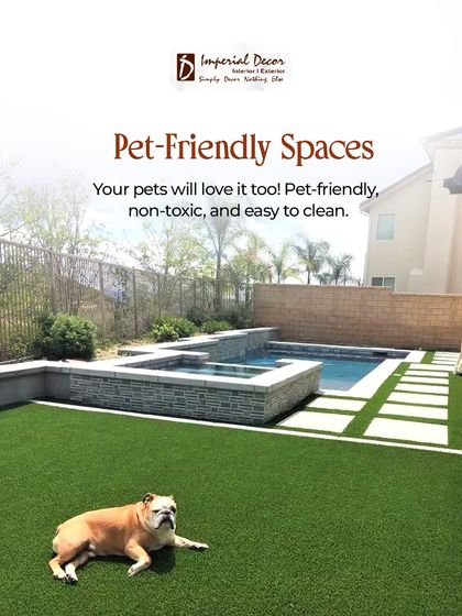 Your pets deserve a great outdoor space too. Here is our artificial grass, which is completely pet-friendly, non-toxic, and very easy to clean. It gives your furry friends a soft, safe place to play without the mess of a muddy lawn.