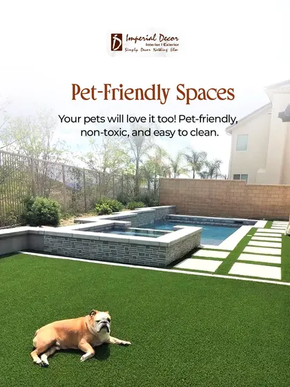 Your pets deserve a great outdoor space too. Here is our artificial grass, which is completely pet-friendly, non-toxic, and very easy to clean. It gives your furry friends a soft, safe place to play without the mess of a muddy lawn.