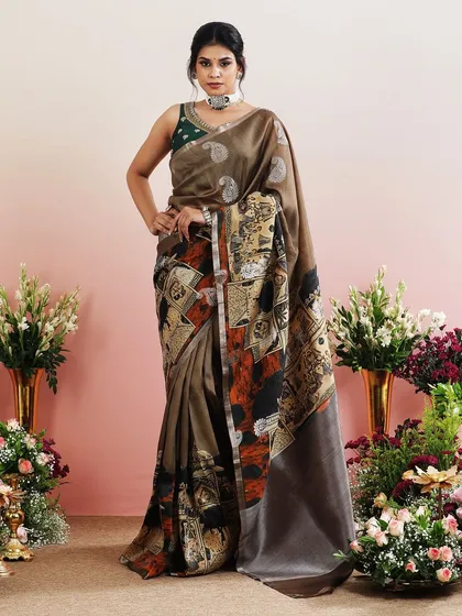 The full view of the architectural print saree, a true collector's item.