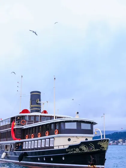 The historic Halas boat sailing on the Bosphorus. We charter unique venues like this to provide our clients with truly one-of-a-kind destination wedding experiences.