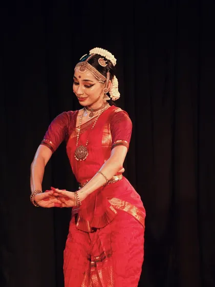 Another still from the same performance, capturing a different posture and expression. The beauty of Bharatanatyam lies in its vast vocabulary of movement.